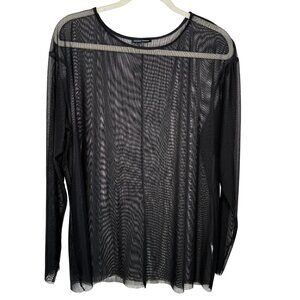 Universal Standard Black Sheer Mesh Long Sleeve Top, 14-16